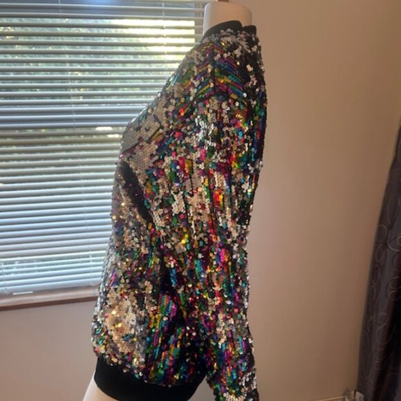 Cresay multi-color sequin zip front bomber jacket, size XL - Picture 3 of 5